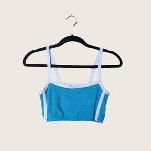 blue and white cropped tank top